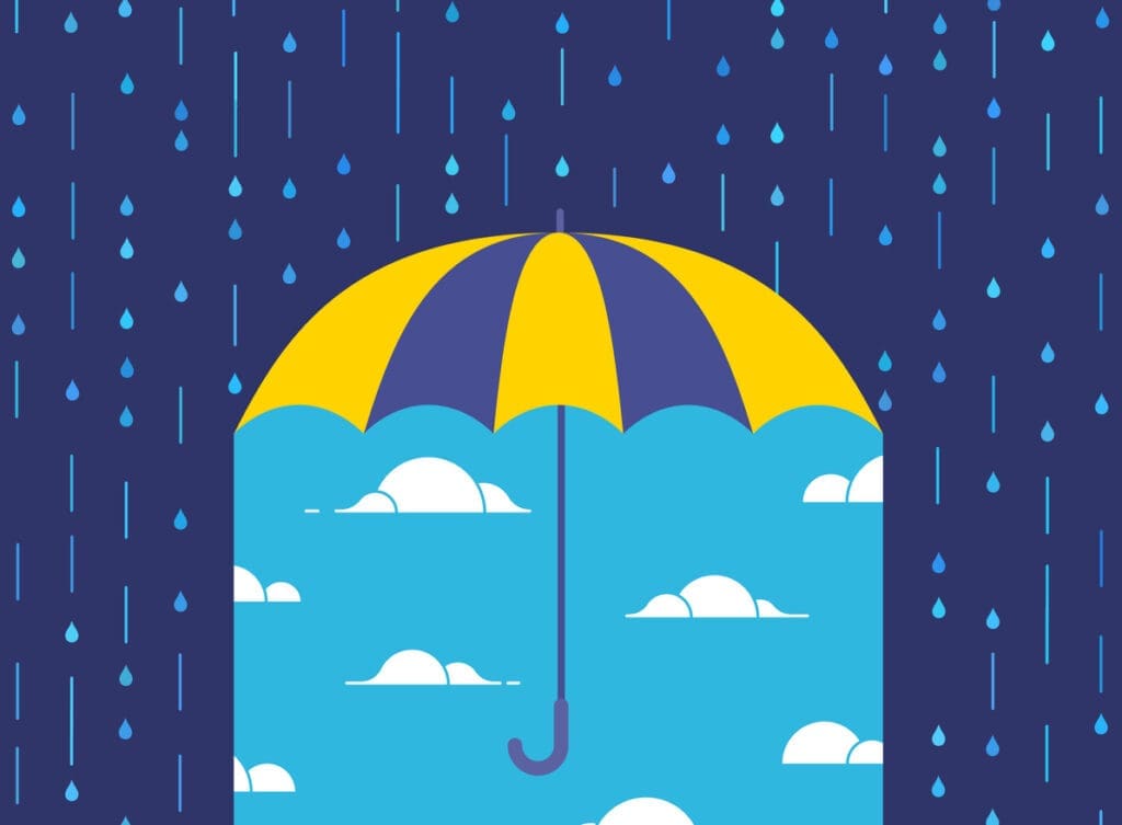 Umbrella protection raining abstract rain storm background abstract design.