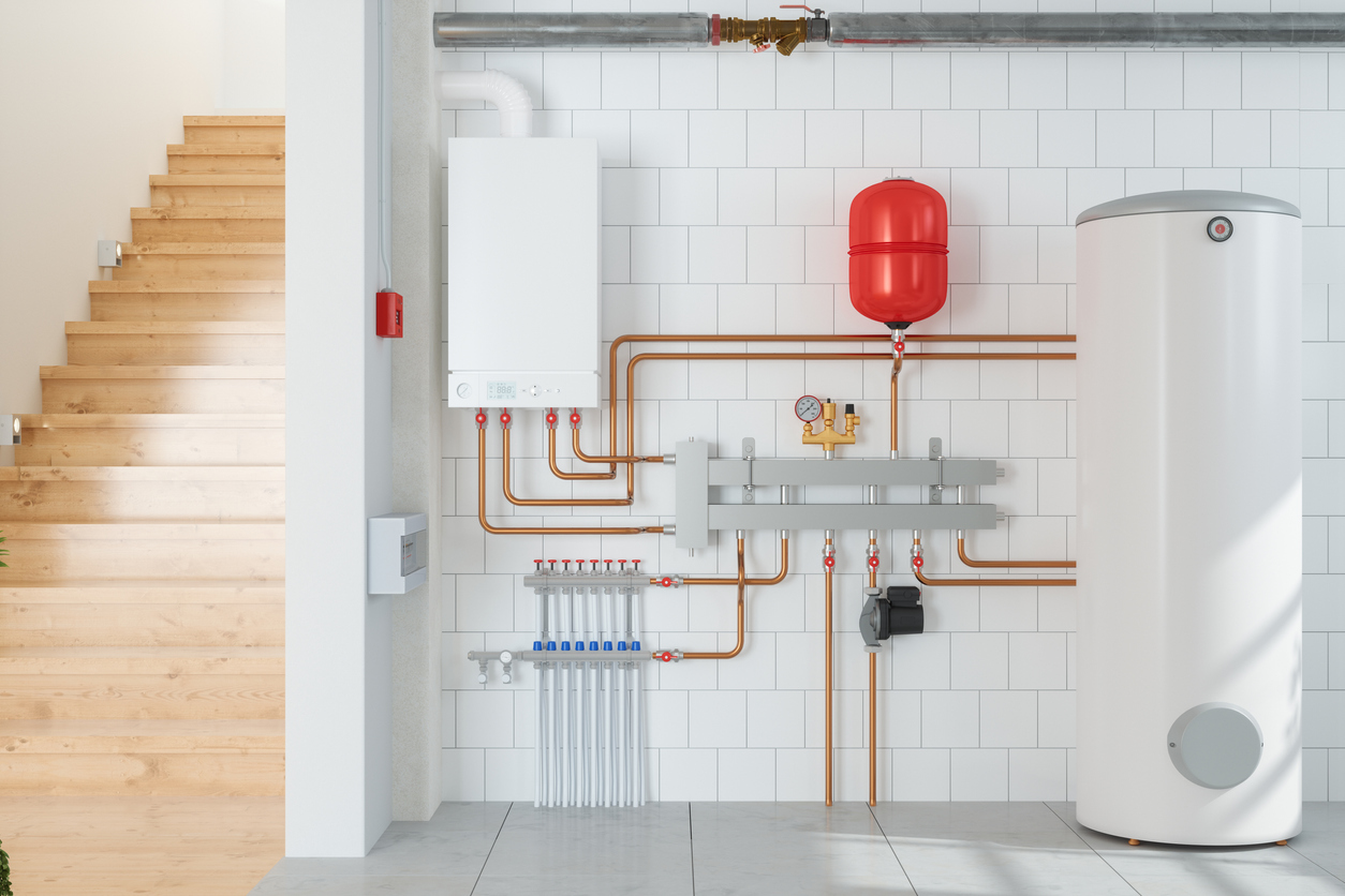 Home Interior With Boiler System In Basement